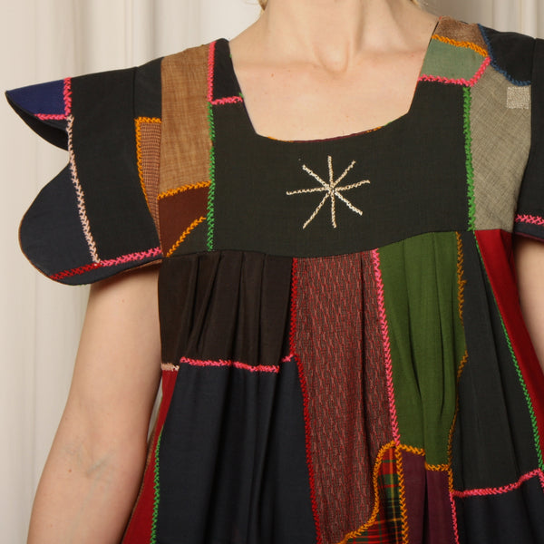 Folklore Dress - Antique Hand Embroidered Crazy Quilt