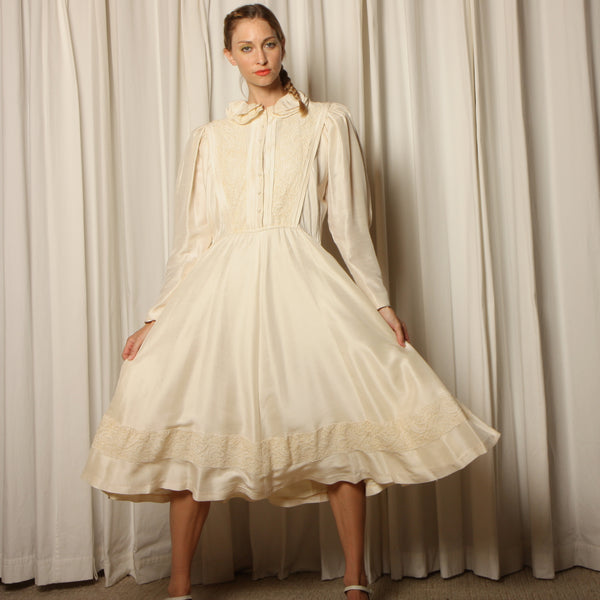 Vintage 80's Prue Acton Australian Cream Silk Wedding Dress