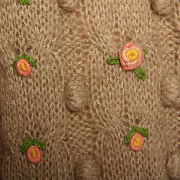 Vintage 80's Embroidered Roses Pom-Pom Knit Jumper
