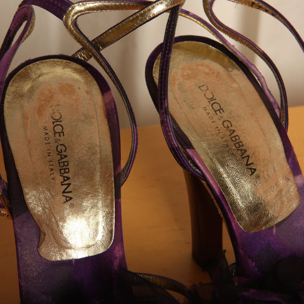 Vintage Dolce & Gabbana Italy Silk Flower Strappy Sandals