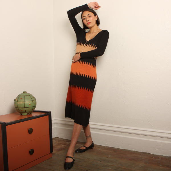 Vintage 70's Adolfo Santana Knit Zig Zag Dress Opal Pineapple Vintage 70's Adolfo Santana Knit Zig Zag Dress Opal Pineapple