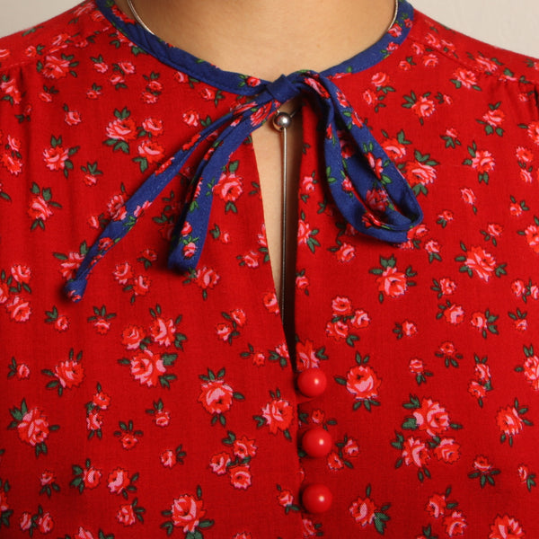 Vintage 70's Red Roses Calico Dress