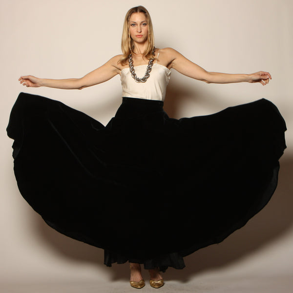 Vintage 70's Anne Klein Silk Velvet Voluminous Skirt