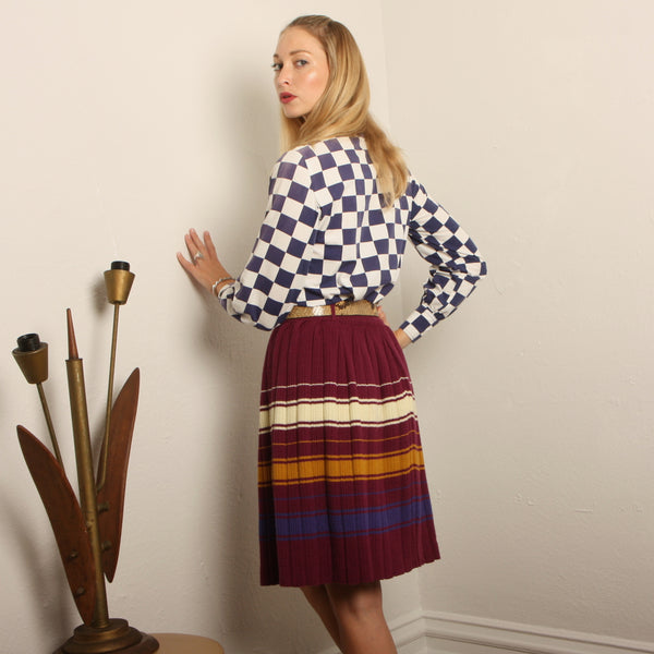 Vintage 70s Pleated Stripe Knit Skirt