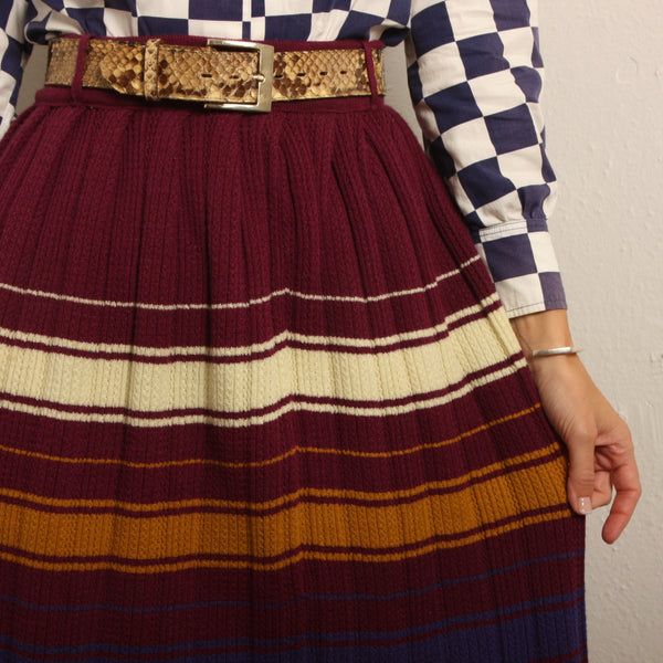Vintage 70s Pleated Stripe Knit Skirt