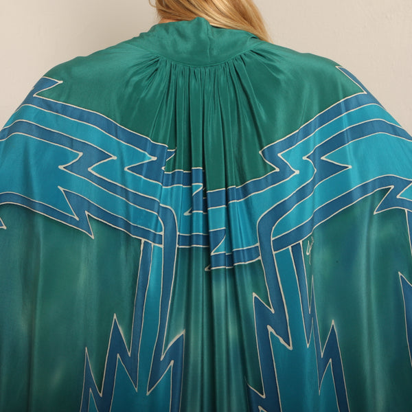 Vintage 70's Hand Painted Silk Cocoon Jacket