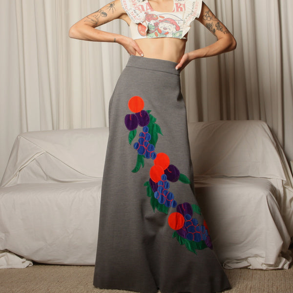 Vintage 60's Maison Mendessolle Velvet Fruit Applique Skirt