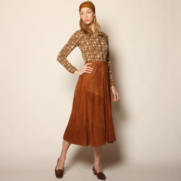 Vintage 70's Softest Suede Draped Full Midi Skirt