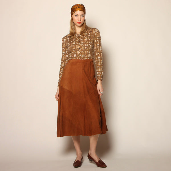 Vintage 70's Softest Suede Draped Full Midi Skirt