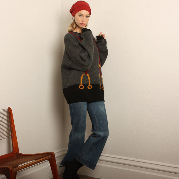 Vintage Oversized Hand Knit Suspenders Sweater