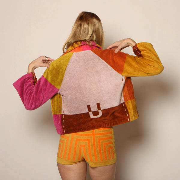 80's Ungaro Colorblock Quilted Terry Towel Jacket
